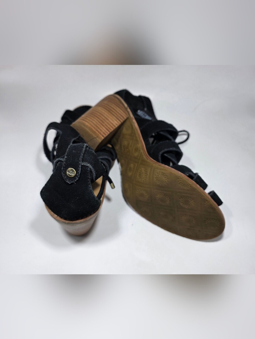 UGG Women's Black Suede Lace Up Gladiator Block Heel Sandals Size US 9.5 UK 8 - Picture 7 of 8